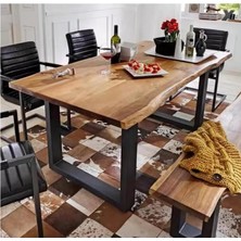 Timber's Team MİRA -Ahşap Kütük Yemek Masası / Toplantı Masası / Çalışma Masası U Ayak