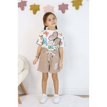 Mnk Baby & Kids Baskılı Kız Çocuk Tişört Şort Takım M00730 Kahverengi