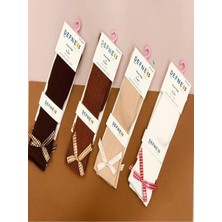 Kıpırık Baby 1 Adet Kız Çocuk  Kareli Fiyonklu Deteylı Beyaz Kahve Dizaltı Çorabı