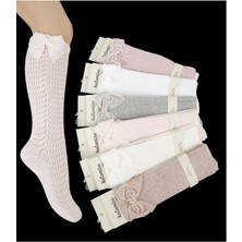 1 Adet Kız Çocuk Açık Kahve Diz Altı Kadife Kurdeleli Çorap