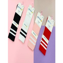 Kıpırık Baby 1 Adet Kız Çocuk Beyaz Cizgili  Siyah  Dizaltı Çorabı