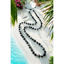 Hakiki Kar Tanesi Obsidiyen Doğaltaş Uzun Unisex Kolye (70-80 Cm)