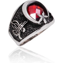 Gümüş Ay Yıldız Tuğra Erkek Yüzük