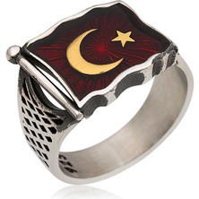 Gümüş Türk Bayrağı Erkek Yüzük