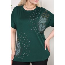 Büyük Beden Kelebek Taş Detaylı Likralı Yarasa Kol Bluz JB201565489