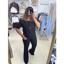Quzu marka 
Kısa Blazer -İspanyol paça pantolon Takım 
Siyah rengi 