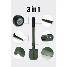 3 In 1  Kamp Küreği  Çelik Pusulalı Katlanır Kazma Kürek Seti, Acil Durum Portatif Kazma Kürek Kiti