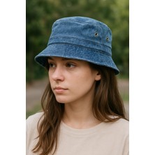Unisex Bucket Şapka Düz Renk Denim Eskitme