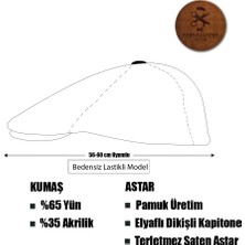 Karnas Şapka Kahverengi Yünlü Kaşe Kışlık Kumaş Kasket Şapka (Terletmez Saten Astar)