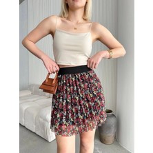 Baskılı Astarlı Mini Etek