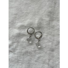 8 mm Beyaz Kristal Taşı Gümüş Kaplama Küpe