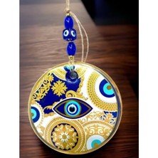 Sarı Motifli Mavi Işlemeli Nazar Boncuk Gözlü Duvar Süsü