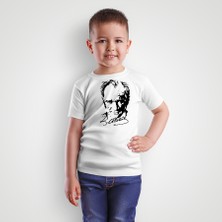 Kız Çocuk Atatürk Baskılı Bisiklet Yaka Kısa Kollu T-Shirt