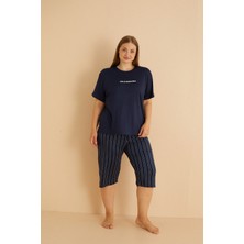 Kadın Büyük Beden Curve Milan Kumaş Kısa Kollu Kaprili Bambu Pijama Takımı