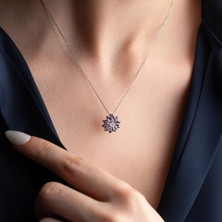Vaoov 925 Ayar Gümüş Mor Taşlı Lotus Çiçeği Kolye