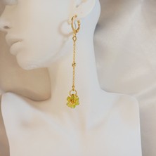 Crystal Atelier El Yapımı Miyuki Çiçek Işlemeli Yeşil Cam Boncuk Sallantılı Küpe