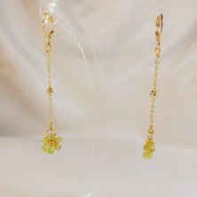 Crystal Atelier El Yapımı Miyuki Çiçek Işlemeli Yeşil Cam Boncuk Sallantılı Küpe