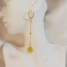 Crystal Atelier El Yapımı Miyuki Çiçek Işlemeli Yeşil Cam Boncuk Sallantılı Küpe