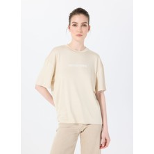 Sorbe Bisiklet Yaka Bej Kadın T-Shirt The Relax Tshırt 4010