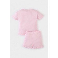 DeFacto Kız Bebek 2'li Takım Baskılı Kısa Kollu Tişört Beli Lastikli Şort E0722A525SM