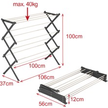 Urban Nouk Portadry Taşınabilir Yer Tasarruflu Pratik ve Dayanıklı Metal Akordiyon Çamaşır ASKISI-100 cm Siyah