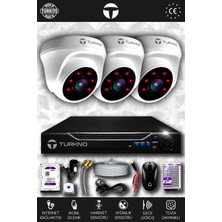 Turkno 3 Kameralı Domia 3 Iç Kamera Set 500 GB HDD Full Hd Gece Görüşlü Güvenlik Kamerası Sistemi