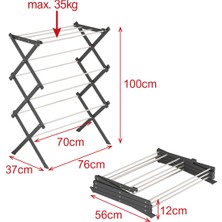 Urban Nouk Portadry Taşınabilir Yer Tasarruflu Pratik ve Dayanıklı Metal Akordiyon Çamaşır Askısı-70 cm Siyah