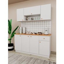 Agt 160  cm   Mdf Ahşap Tezgahlı Beyaz Kapaklı Hazır Mutfak Dolabı