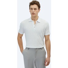 Kip Beyaz Desenli Polo Yaka %100 Pamuk T-Shirt