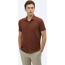 Kahverengi Düz Regular Fit Casual Pamuk Karışımlı Gömlek
