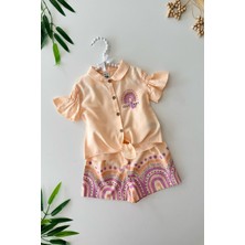 Miniğimin Cicileri Püskül Detaylı Kız Bebe Şortlu Bağlamalı 2 li takım - Kavuniçi