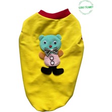 Sevimli Yeşil Ayıcık Aksesuarlı Fosforlu Sarı Kedi Köpek Kıyafeti Elbisesi