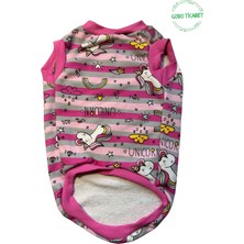 Unicorn Desenli Çizgili Pembe Kedi Köpek Kıyafeti Elbisesi