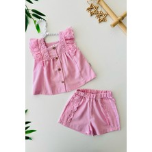 Miniğimin Cicileri Fisto Detaylı Kız Bebe Pamuk Şortlu askılı takım - Pembe