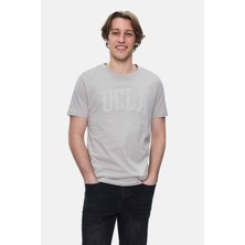 Ucla CULVER Açık Gri Bisiklet Yaka Baskılı %100 Pamuk Standard Fit Erkek Tshirt