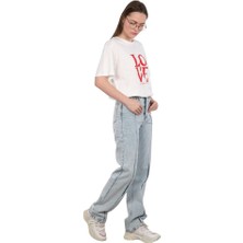Bisiklet Yaka Love Baskılı %100 Pamuk Oversize Kalıp T-Shirt
