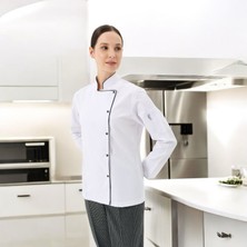 Dinçer Atakan İş Elbiseleri Chefpro Elite Şef Ceketi Kadın Beyaz Alpaka Aşçı Kıyafeti