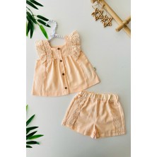 Miniğimin Cicileri Fisto Detaylı Kız Bebe Pamuk Şortlu askılı takım - Kavuniçi