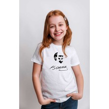 Kız Çocuk Atatürk Imza Baskılı Bisiklet Yaka Kısa Kollu T-Shirt