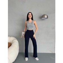 Kadın Yüksek Bel Toparlayıcı Likralı Ispanyol Paça Pantolon
