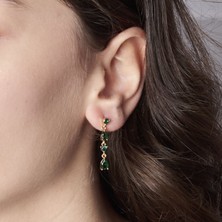 Nur Silver Yeşil Taşlı Sallantılı Çelik Küpe NUR-CP00213