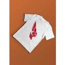 Kız Çocuk Ayyıldız Türk Bayrağı Baskılı Bisiklet Yaka Kısa Kollu T-Shirt
