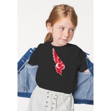 Kız Çocuk Ayyıldız Türk Bayrağı Baskılı Bisiklet Yaka Kısa Kollu T-Shirt