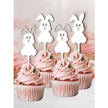 Tavşanlar 4'lü Doğum Günü Süsü Pasta Cupcake Kürdanı Yeniden Kullanılabilir Tatlı Kek Topper