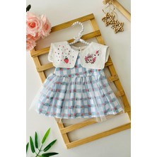 Miniğimin Cicileri Tavşan Yaka Detaylı Çilek Baskılı Kız Bebe tüllü elbise - Mavi