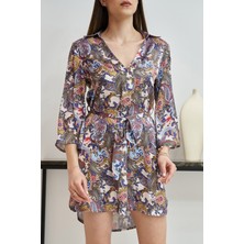 Elbee Fashion Woman Gri Desenli Gömlek Elbise