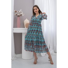 Elbee Fashion Woman Mint Desenli Şifon Elbise