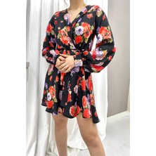 Elbee Fashion Woman Siyah Kuşaklı Saten Elbise