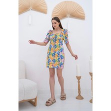 Elbee Fashion Woman Turuncu Desenli Poplin Elbise