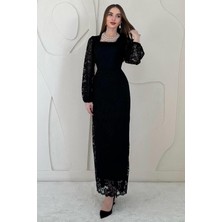 Elbee Fashion Woman Siyah Güpür Detaylı Dantel Elbise